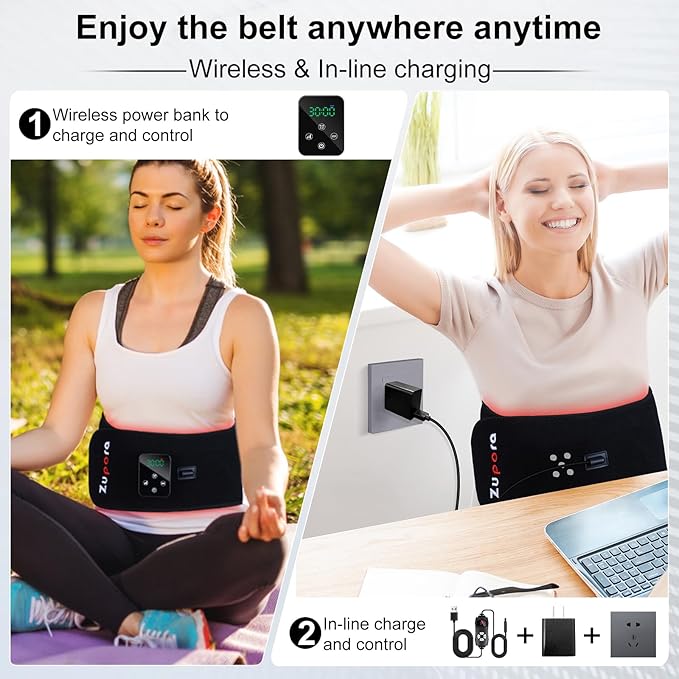 Zupora Cordless Back Massager Belt with Magnetic Controller,Red Light Therapy Massage Belt,Lower Back Massager for Pain Relief Gift for Mom Dad Grandma Grandpa Friends Yourself