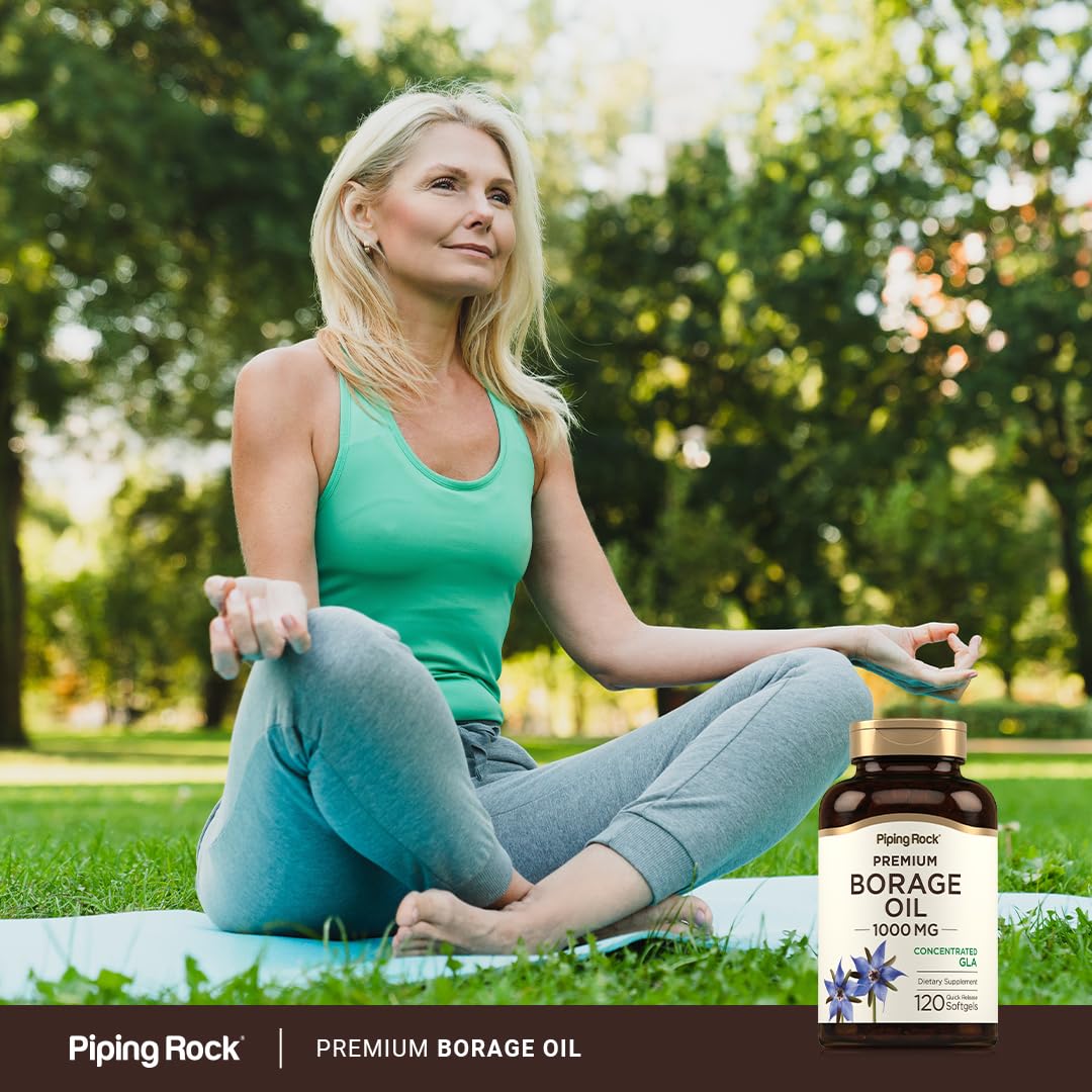 Piping Rock Borage Oil Supplement 1000mg | 120 Softgel Capsules | Omega 3 6 9 | Cold Pressed and Hexane Free | Non-GMO, Gluten Free