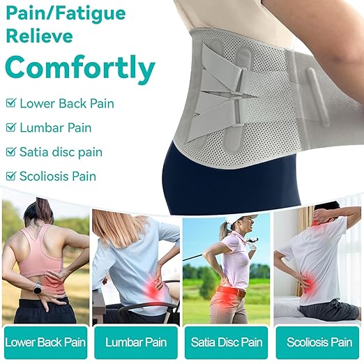 Advanced Back Brace for Lower Back Pain Relief, Fully Adjustable, Breathable and Comfortable Belt for Herniated Disc, Sciatica, Faja Para Lumbar Support for Men and Women Office, Work and Exercise