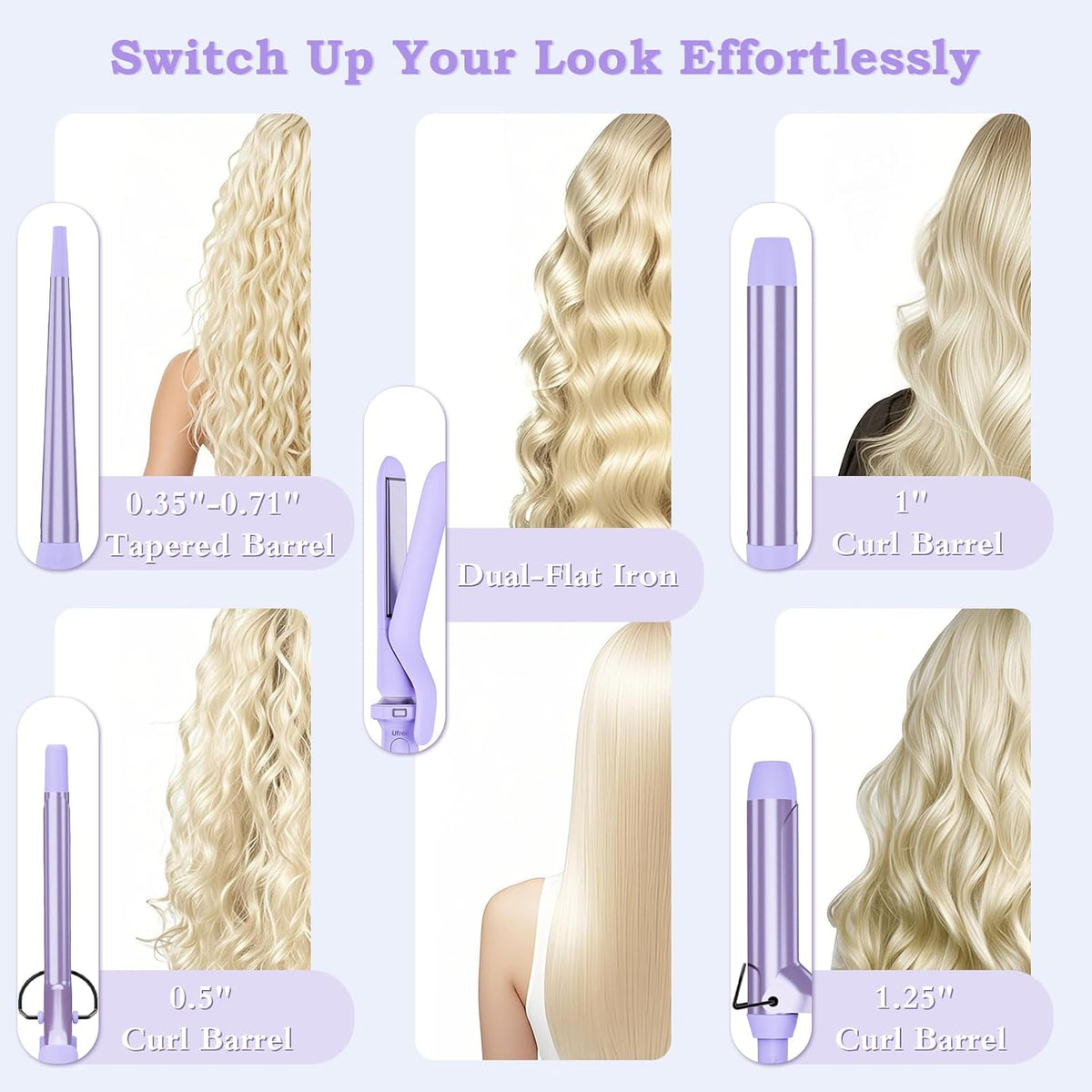 Birthday Gifts for Women, Ufree 5 in 1 Curling Iron with Interchangeable Ceramic Barrels (0.35"-1.25"), Curling Wand Set with Flat Iron Hair Straightener, Instant Heat Up, Dual Voltage Hair Curler