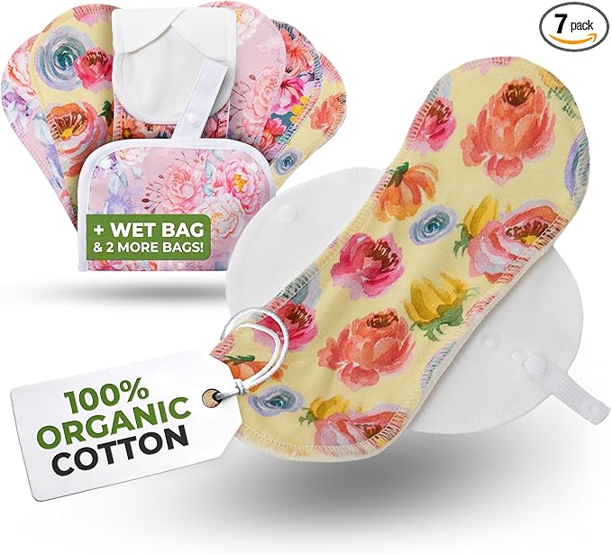 Organic Cotton EcoComfort Reusable Panty Liners for Women & Teens (Small, 7-Pack); High-Temp Washable Cloth Liners; Stay Fresh & Dry, for Daily Vaginal Discharge Only; 100% Breathable (no PUL/TPU)