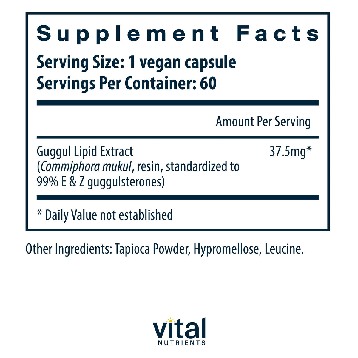 Vital Nutrients Guggul E & Z - Vegan Guggul Supplement - Cholesterol Supplement for Healthy LDL and Triglyceride Levels - Gluten, Dairy, Soy Free - Non-GMO - 60 Capsules