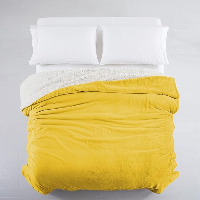 IR Imperial Rooms Ochre Sherpa Fleece Throw Blanket Twin Size for Bed - Wholesale Bulk Pack of 12 Sherpa Blankets - Soft Fluffy Throw Blankets for Hotels, Guest Bedroom (Yellow, 60x80 Inches)