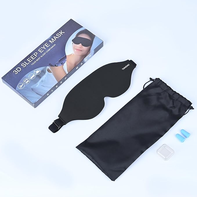 Soft Sponge Sleeping Mask for Side and Back Sleepers, Light Blocking 3D Eye Mask, Zero Pressure Memory Foam Travel Sleep Mask for Airplane, Comfortable Blindfold for Restful Sleep