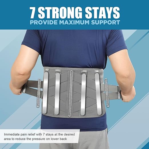 HONGJING Back Support Brace with Heating for Lower Back Pain Relief, Heated Lumbar Compression Belt Built-in 7 Metal Stays 5000mAh Rechargeable Battery, for Herniated Disc & Scoliosis Pain Relief