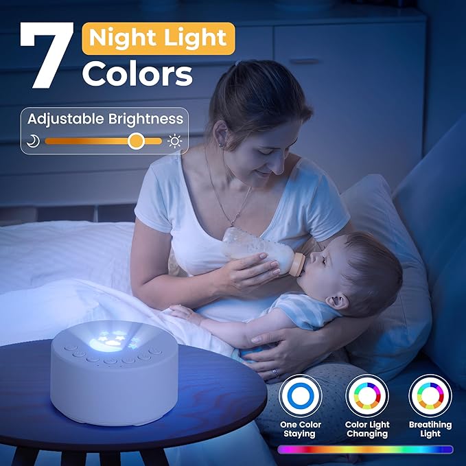 White Noise Machine, Portable Sound Machine for Baby and Adult, 18 Soothing Sounds, Night Light, Powerful Battery Life, Ideal Sleep Aid for Home and Travel, Nursery Essential (White)