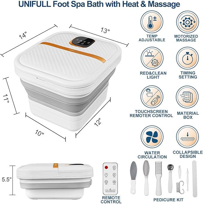 Collapsible Foot Spa Bath with Heat, Motorized Massager, Touch Screen, Foot Pedicure Kit, Temperature Control, Pedicure Foot Spa, Foot Bath
