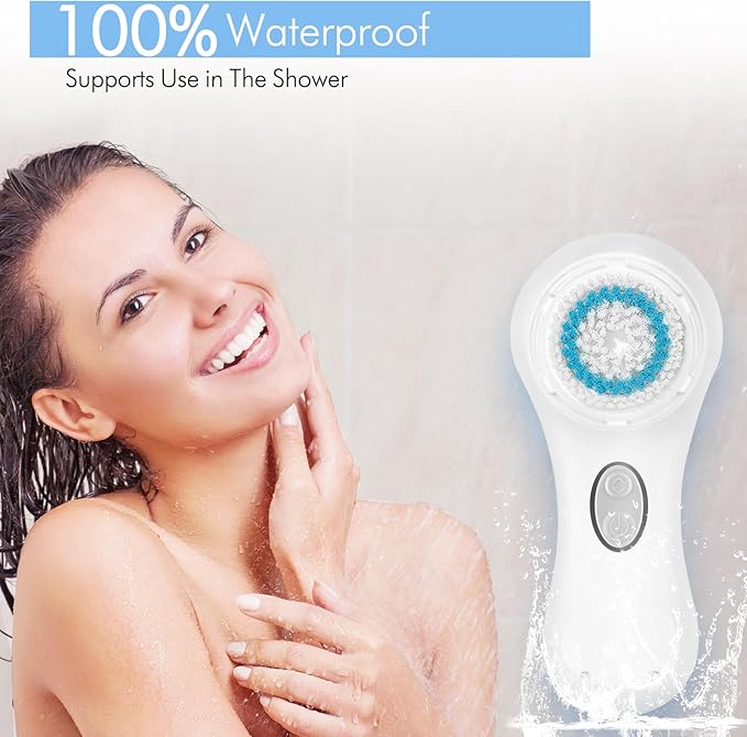 Facial Cleansing Brush, Sonic Face Scrubber Exfoliator for Women Skin Care Deep Cleaning Exfoliating, Rechargeable Waterproof Electric with 2 Speeds for Home & Travel(White)