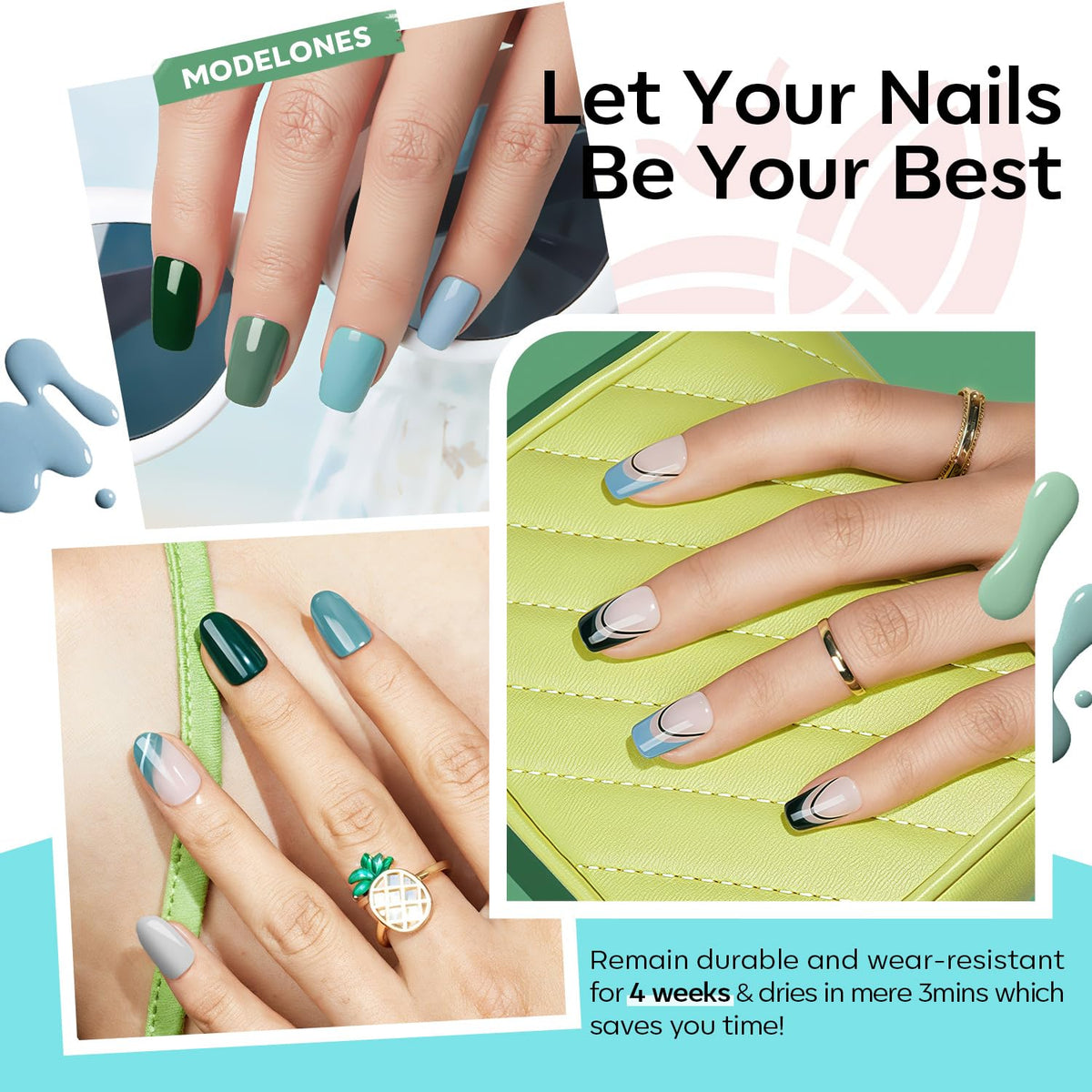 modelones Gel Nail Polish Set - 6 Colors Misty Gray Dark Green Glitter Gel Polish Kit Sage Green Baby Blue Nail Polish Soak Off LED Nail Lamp Nail Kit Fall Winter Nails Salon DIY Gift