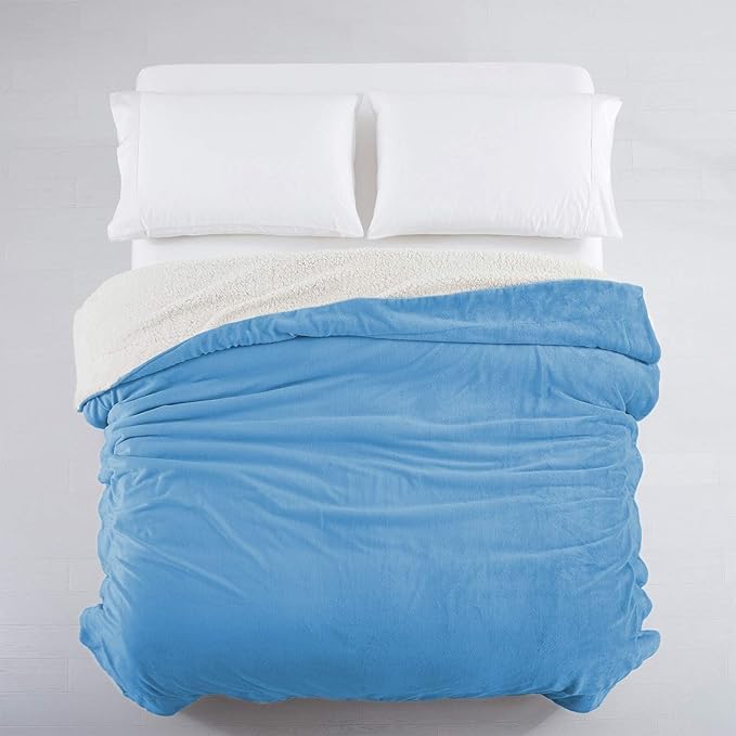 IR Imperial Rooms Light Blue Sherpa Blankets Queen Size for Bed - Wholesale Bulk Pack of 9 Sherpa Blankets - Soft Fluffy Throw Blanket for Hotels, Guest Bedroom, 90x90 Inches
