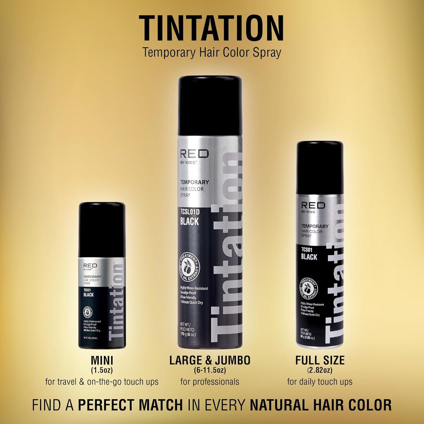 RED by Kiss 1.5OZ. Tintation Temporary Hair Color Spray, Instant Gray Root Cover Up, Water-Resistant, Smudge-Proof, Hairline & Barber Touch-Up, Quick Dry, Travel Size Spray (Darkest Brown)