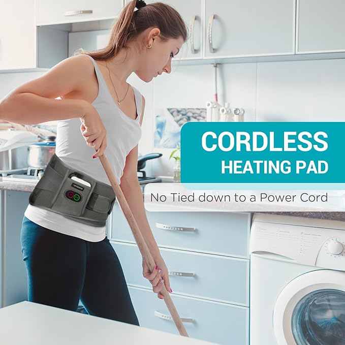 Comfytemp Cordless Heating Pad with Massager for Back Pain Relief, Portable Lower Back Massager FSA HSA Eligible Wearable, Father's Day Gifts, Birthday Gift for Dad Mom Men Women, 3 Heat Auto-Off Grey