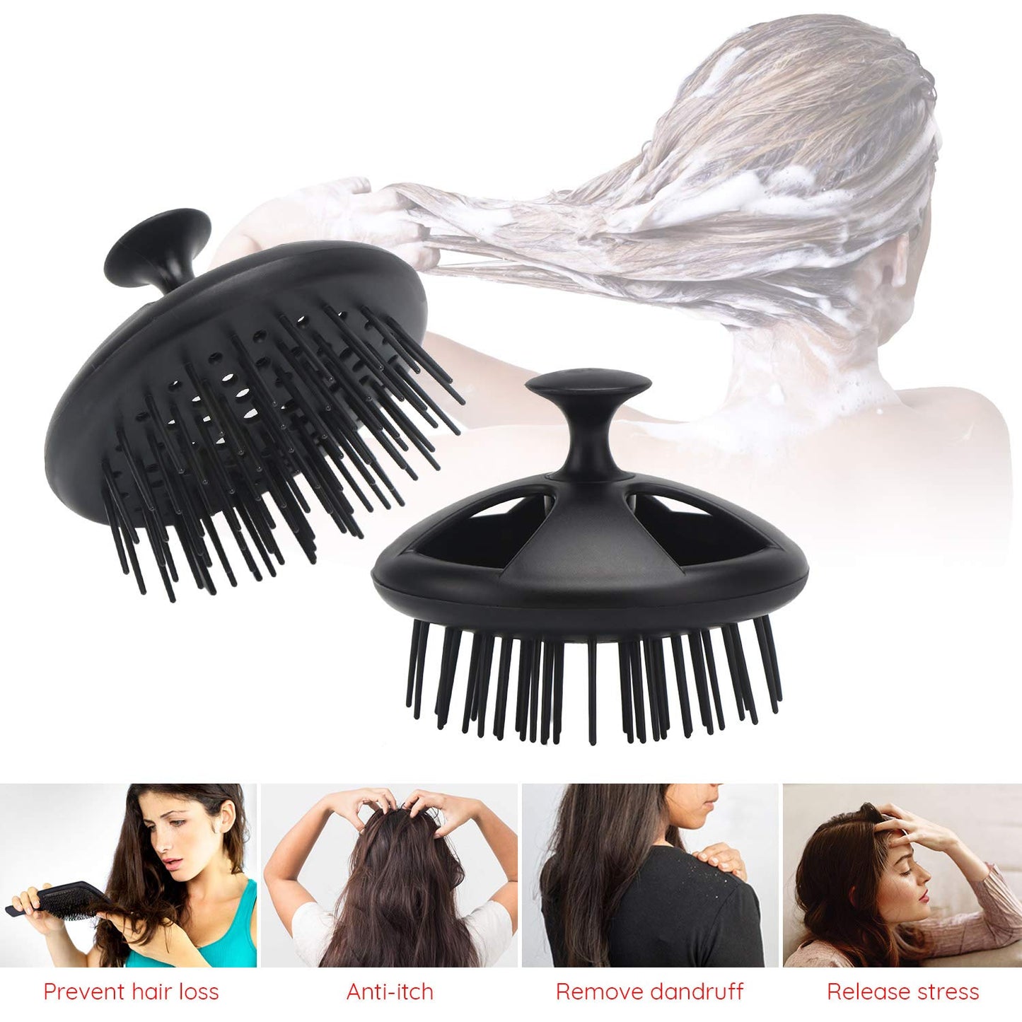 Segbeauty Dandruff Brushes, 2pcs 0.8 inches Long Hard Bristle Scalp Massage Brushes for Thick or Thin 2c to 3b Curly Hair, Shower Comb for Deep Cleaning Beard Pet Grooming Hair Care for Women Men
