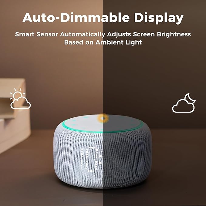 White Noise Machine Alarm Clock for Bedrooms - 5W Stereo Bluetooth Speaker - 24 Soothing Sounds - 9 Night Lights - Auto-Dimmable Digital Alarm Clock Sound Machine for Sleeping