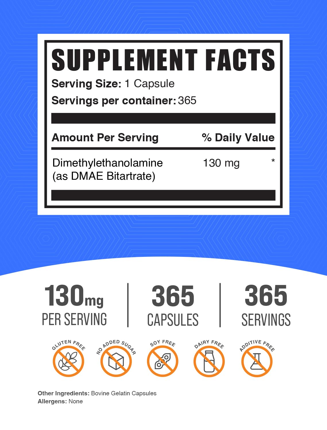 BulkSupplements.com DMAE Bitartrate Capsules - Dimethylaminoethanol Bitartrate, DMAE Supplement - Gluten Free, 1 DMAE Capsule per Serving, 365 Capsules (Pack of 1)