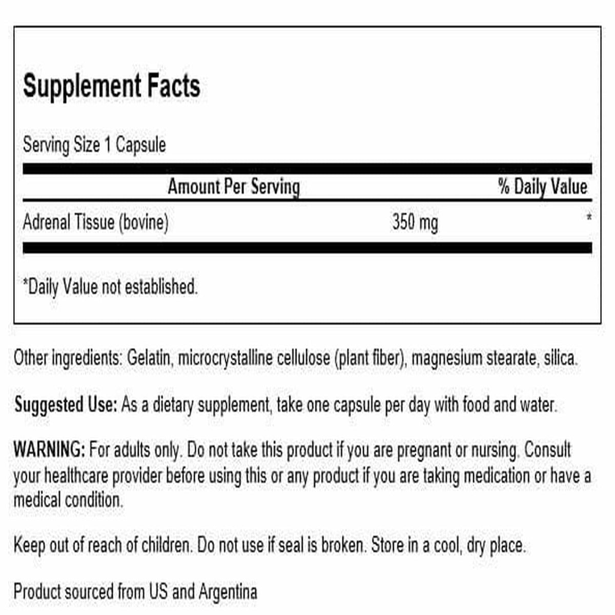 Swanson Adrenal Glandular 350 Milligrams 60 Capsules