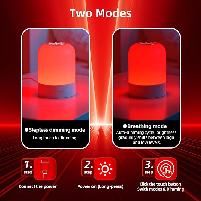Red Light for Sleep 670nm Sleep Aid Lamp Blue Light Blocking Dimmable for Stress Relief Relaxation Travel Meditation and Yoga