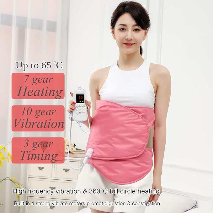 Heating Sauna Belt with Hot Compress & Vibration Massage，Lumbar Abdominal Stomach Belly Massager Back Pain Relief Machine,for Body Muscle Relax, Waist Trimmer Fitness Home Exercise(Pink)