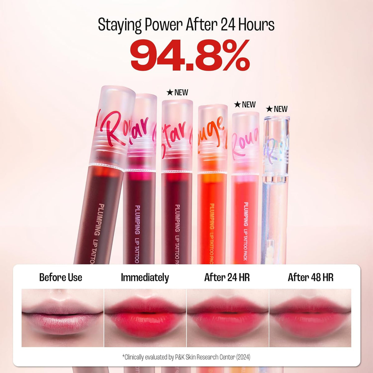 Rouge Star Plumping Lip Tattoo (0.17 oz) - 72-HR Long Lasting Waterproof Peel Off Lip Stain - Transfer-Proof, Non -Sticky Hydrating Matte Lip Tint Tattoo (Richly Red)