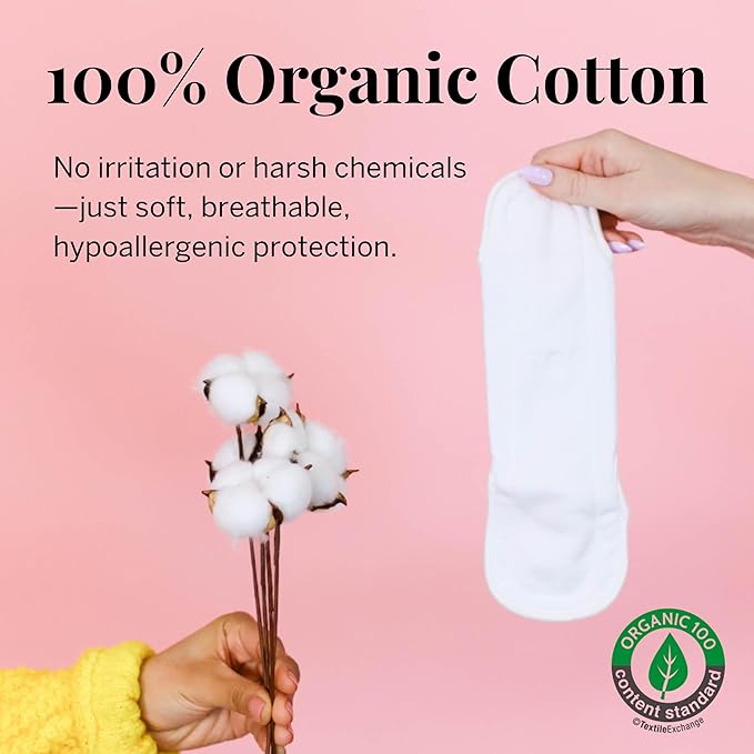 Pixie Cotton Cloth Pads - 100% Organic Reusable Cotton -Ranked 1 for Softest Menstrual Sanitary Napkins - Machine Washable & Includes Free Wet Bag - Menstrual Liner (Mini)