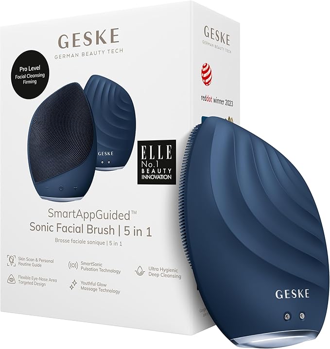 SmartAppGuided Sonic Facial Brush 5 in 1 | Vibrating Electric Cleansing Brush | Soft Silicone | Professional Cleanser | Skin Exfoliator | Face Massager