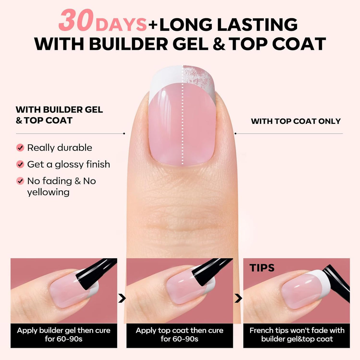 Modelones Press On Nails Kit with Top Coat Nail Glue for Nail Tips Builder Nail Gel 160 PCS Short Brown Square French Tip Press on Nails with LED Light for Easy DIY Nail Art Kit