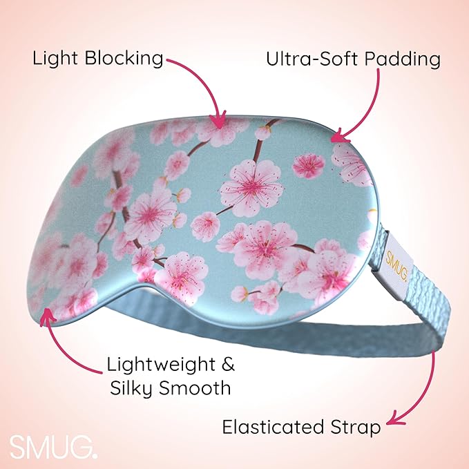 SMUG Satin Sleep Mask (3 Pack) Deep Dream Sleep Aid Eye Mask for Women & Men for Sleeping, Travel, Night Shift - Soft on Skin & Reduce Dark Circles - Eye Cover to Block Out Light - Cherry Blossom