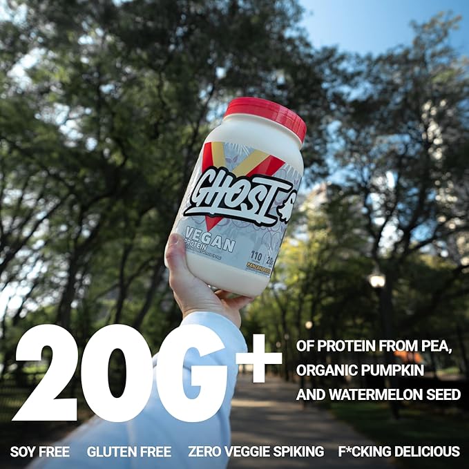 GHOST Vegan Protein Powder, Banana Pancake Batter - 2lb, 20g of Protein - Plant-Based Pea & Organic Pumpkin Protein - ­Post Workout & Nutrition Shakes, Smoothies, & Baking - Soy & Gluten-Free