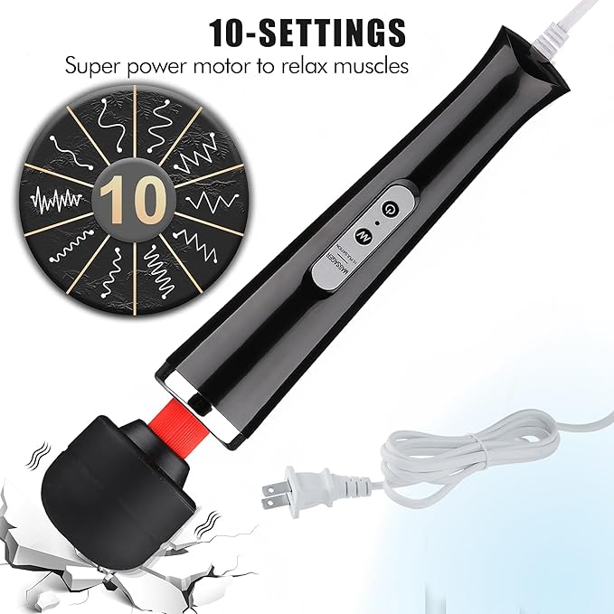 Power Handheld Wand Massager Tool, Electric Back Massage, Deep Tissue Muscle Vibrating Massager, Personal Vibration Massage Device,10 Modes Speed (Black)