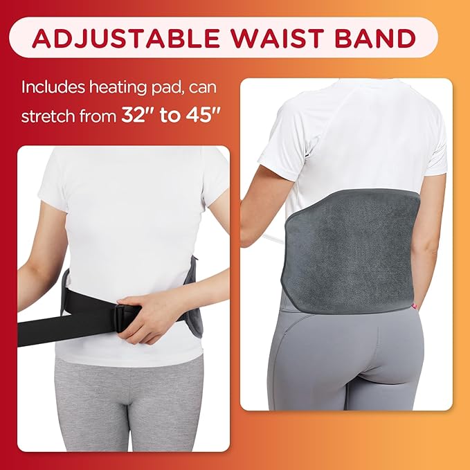 Upgraded Heating Pad for Back Pain Relief, Comfytemp Birthday Gifts for Women Men Mom Dad, FSA HSA Eligible Electric Heat Wrap with Strap for Cramps, Lower Back, Lumbar, Sciatica, SMALL-10×20", Grey
