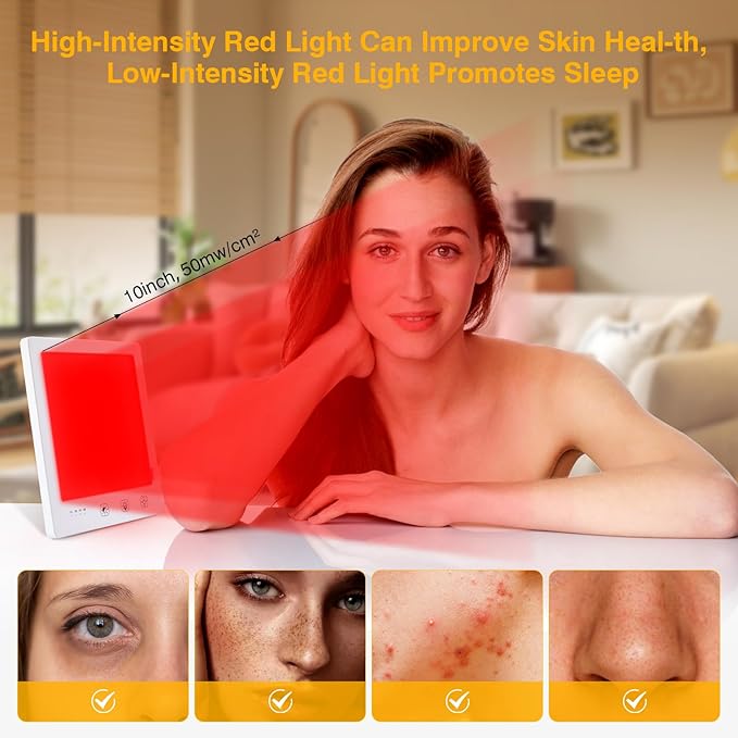 Light Therapy Lamp and Red Light Therapy for Face, 660nm RL and 12000 Lux Bright White, UV-Free Sun Lamp, Detachable Stand, for Improving Skin Heal-th and Boosting Mood.