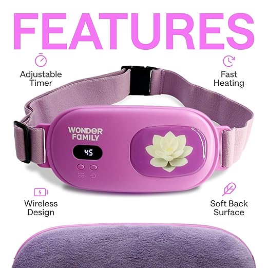 Menstrual Heating Pad for Cramps – Portable Cordless Heating Pad for Women – Rechargeable Pink Period Relief Pad for Stomach and Back – Small Heat Belt, USB Heated Pad – Electric Heat Wrap for PMS