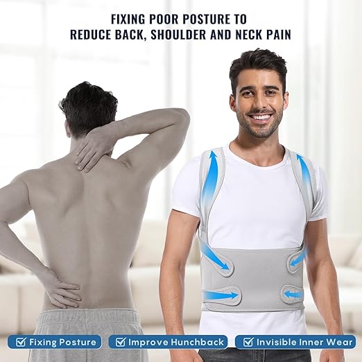Fit Geno Back Brace Posture Corrector for Men & Women: Shoulder Straightener Adjustable Full Back Support Pain Relief - Scoliosis Hunchback Spine Corrector (Large)