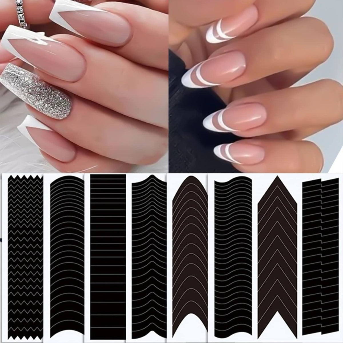SILPECWEE 17 Sheets Airbrush Stencils for Nails French Tip Nail Guide Nail Design Stickers Bear Butterfly Heart Star Nail Art Stickers Decals Printing Template Tool Manicure Strips Nails Decoration