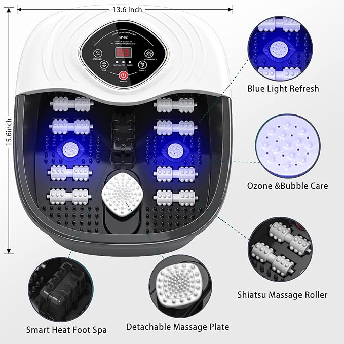 Foot Spa Bath Massager with Heat, Shiatsu Rollers, UV & Ozone Bubbles - Includes Tea Tree Oil Epsom Salt, Relieves Stress and Foot Pain - Home Pedicure Gift for Women/Men, Mom/Dad