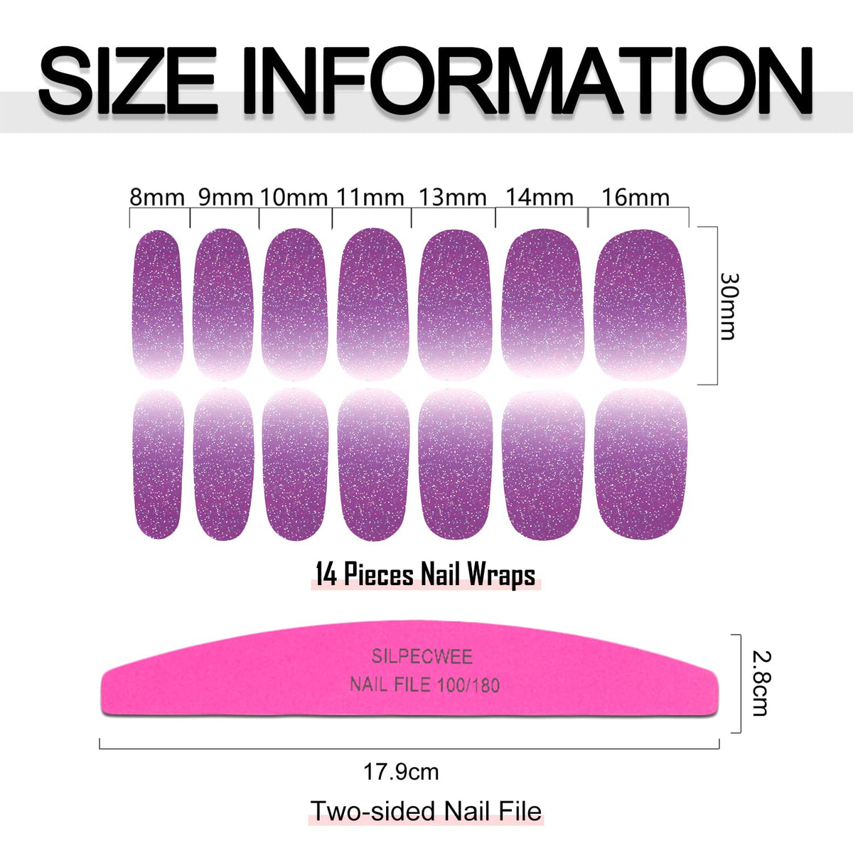 SILPECWEE 16 Sheets Glitter Nail Wraps for Women Nail Polish Strips Self Adhesive Nail Polish Stickers Gel Nail Strips Fingernail Manicure Stickers Nails Art Accessories with 1pc File
