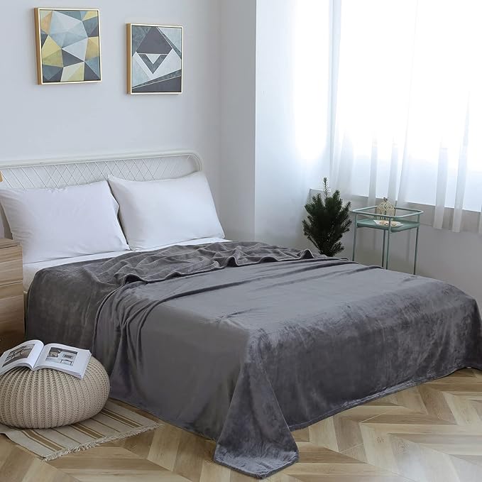 SOCHOW Flannel Fleece Blanket Twin Size, All Season Lightweight Super Soft Cozy Blanket for Bed or Couch, Grey, 60x80 inches