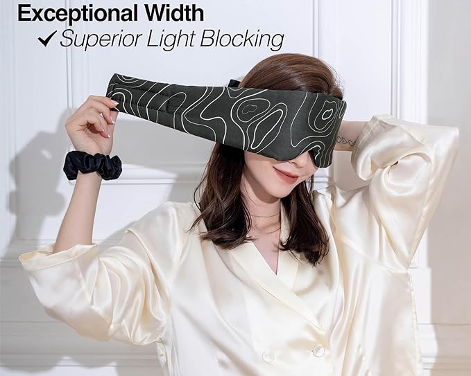 Fleur&Yang Silk Sleep Mask, Adjustable Blackout Sleeping Mask for Men Women, Soft Breathable 100% Mulberry Silk Fabric, Cooling Eye Cover Blindfold for DeepSleep or Meditation(Landform)