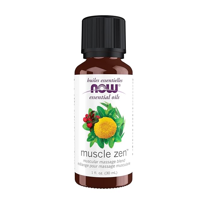 NOW Foods Essential Oils, Muscle Zen™ Essential Oil Blend for Sports Massage, Steam Distilled, 1-Ounce