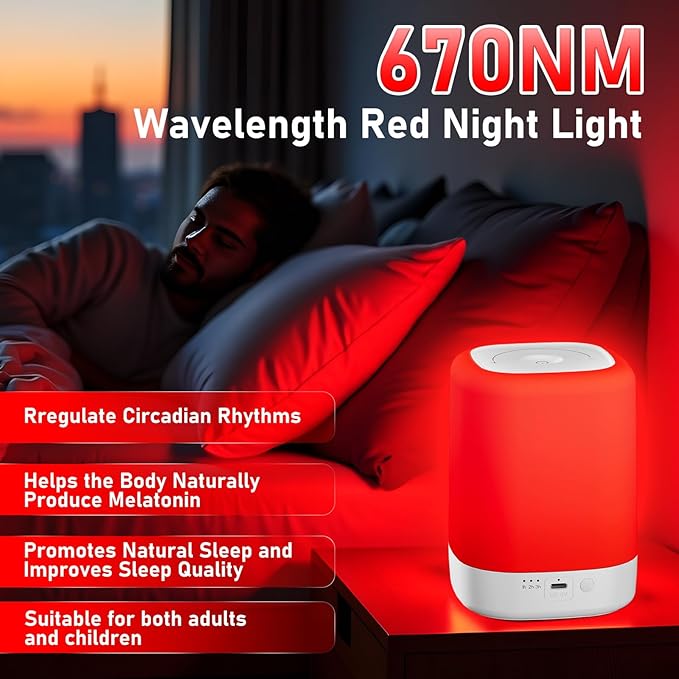 Red Light Therapy for Sleep Device, Red Night Lights with 670nm Wavelength, Touch Reds Light Sleep Lamp Aid to Support Deep Relaxation and Improve Sleeping for Adults & Kids Bedrooms