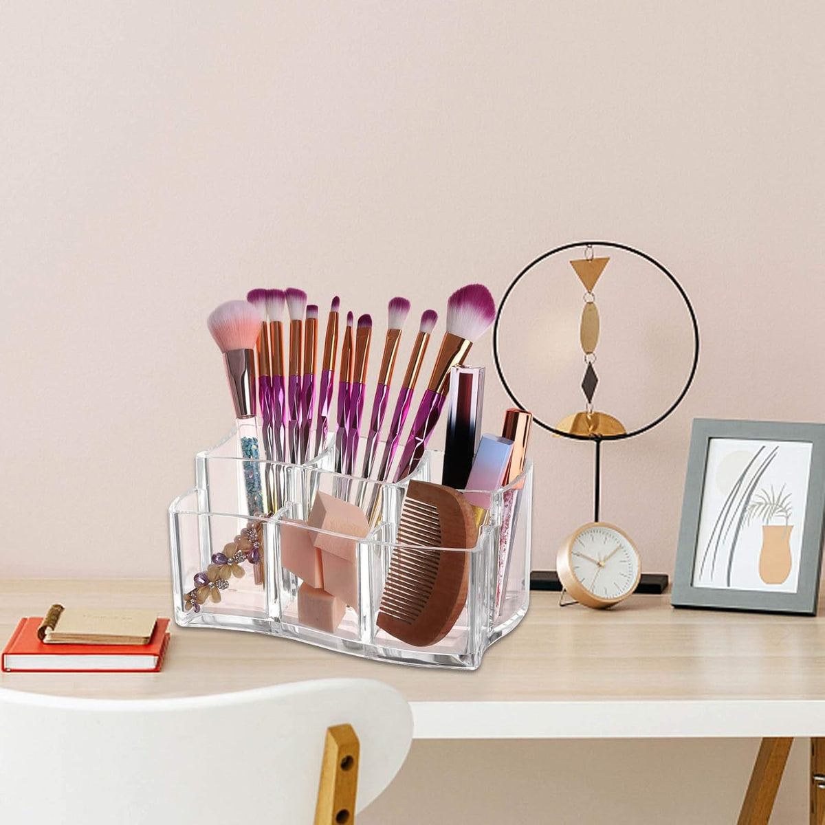 Tbestmax 6 Slot Acrylic Makeup Brushes Holder Organizer, Clear Eyebrow Pen Container Cosmetics Storage