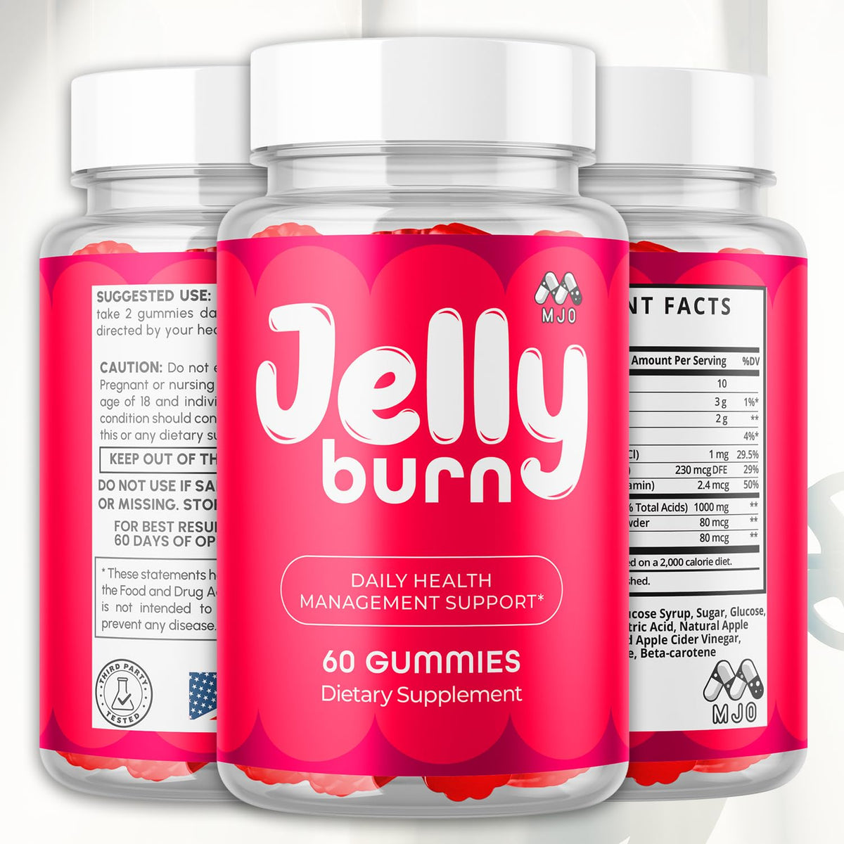 Jelly Burn Gummies, Official JellyBurn Gummys with All Natural Ingredients, Advanced Health & Wellness Vitamin Supplements Formula, Maximum Strength Active Lifestyle Multivitamin Support (60 Gummies)