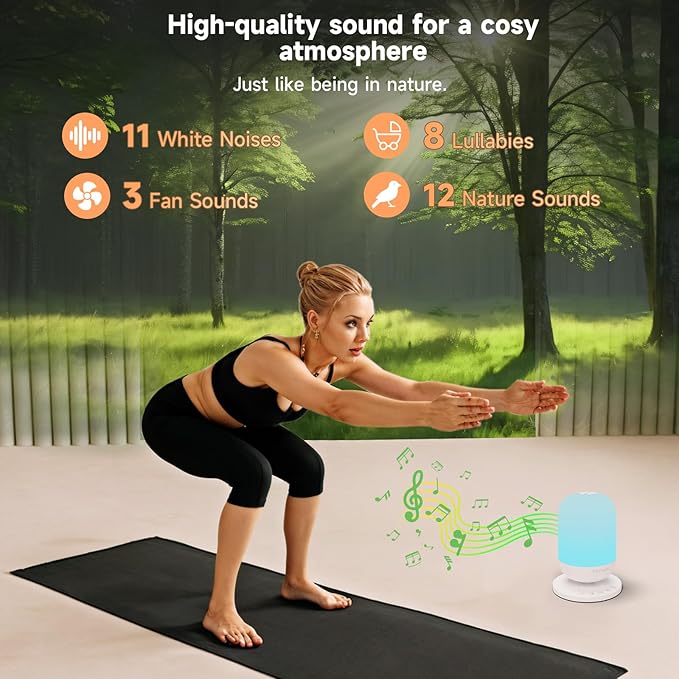 White Noise Machine, Baby Sound Machine with Night Light, 34 Soothing Sleep Sounds App Control, 7 Colors Nightlight with Timer, Wi-Fi White Noise Sound Machine for Adult Baby Sleep Travel