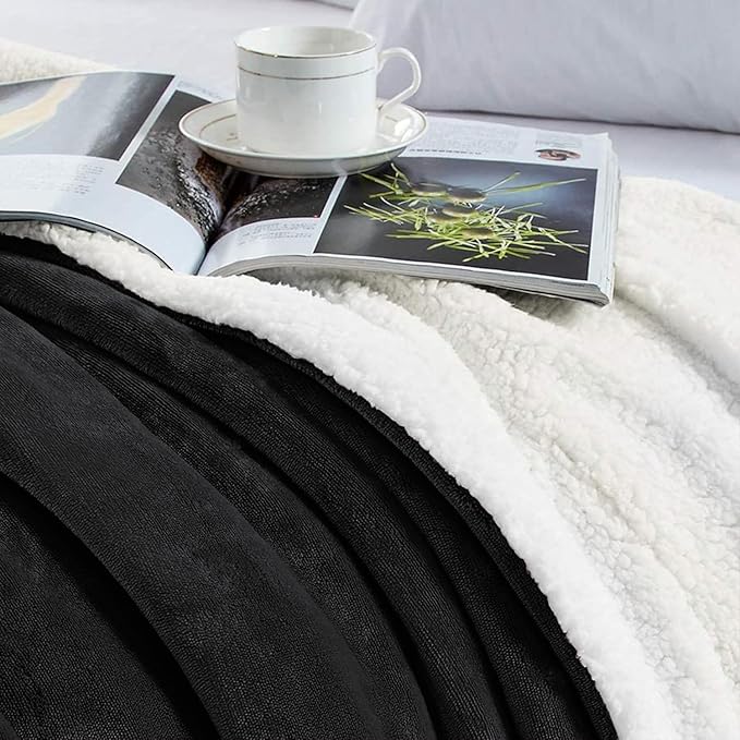 IR Imperial Rooms Sherpa Fleece Throw Blanket for Couch - Soft and Fuzzy Black Blanket for Winter - Reversible Thick and Warm Fluffy Throw Blankets for Bed, Sofa, Camping and Travel, 50x60 Inches