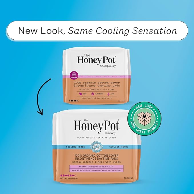 The Honey Pot Company - Herbal Pads for Women - Organic Incontinence Daytime w/Wings. Infused w/Essential Oils for Cooling Effect & Postpartum Essentials - Feminine Care - FSA & HSA - 16ct.