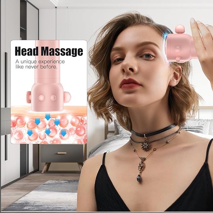 Pro Max Therapy Deep Muscle & Head Vibration Massager, Rechargeable Portable Massager for Travel – Relieves Fatigue & Stress, Soothes Scalp Tension, Pink