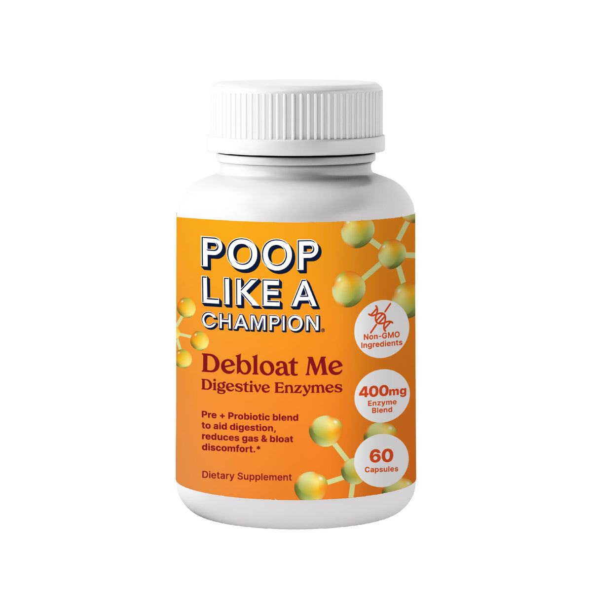 Poop Like a Champion Bloating Relief Digestive Enzymes, Probiotic Powered Capsules to Support Digestive Health and Gas Relief, 60 Capsules