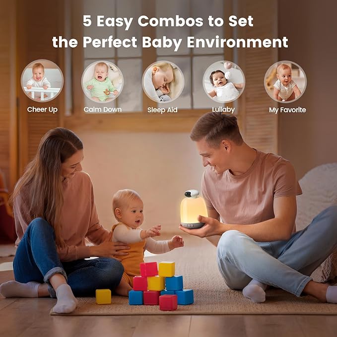 Glocusent Smart Baby Sound Machine with 62 Music Tracks, 1080P Wide-Angel Video Monitor, 24 Colors Baby Night Light for Nursery, Cry Detection, 5.1 Bluetooth Speaker, Perfect for New Parents (WiFi)