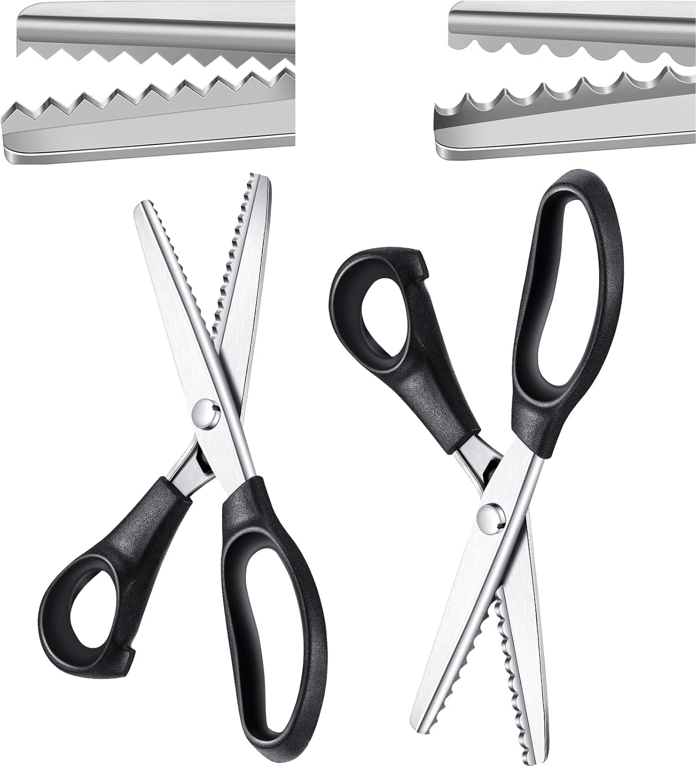 Amylove 2 Pcs Pinking Shears Scissors for Fabric Cutting 7 mm 5 mm Scalloped Serrated Scissors Zig Zag Cut Sewing 9.2" Professional Handheld Jagged Dressmaking Supply for Leather Clothing Paper Craft