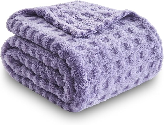 NEWCOSPLAY Super Soft Twin Blanket Lavender Premium Silky Flannel Fleece 3D Waffle Checkered Lightweight Bed Blanket All Season Use (Lavender, Twin(60"x80"))